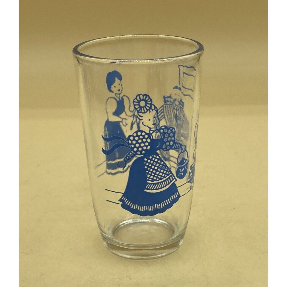 Vintage 1950s Kraft Swanky Swigs Juice Glass Bustling Betty Blue